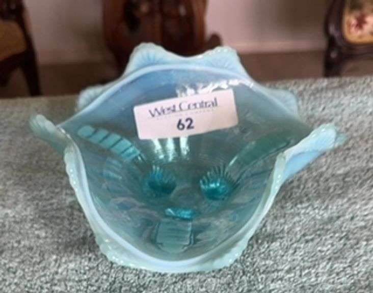 Blue Opalescent Glass Candy Dish