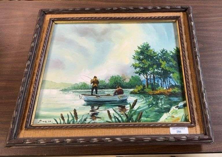 Framed "Fishermen" Painting Signed S.H. Ho