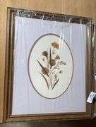 Framed Floral Pressed Flower Art and Framed Pencil Drawing