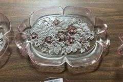 Set of 6 Pink Floral Glass Serving Dishes