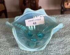 Blue Opalescent Glass Candy Dish