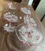 Set of 6 Pink Floral Glass Serving Dishes