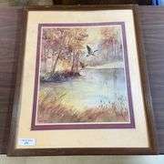 Joan Burr Signed Framed Print - Flying Geese over Lake