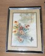 Pair of Framed Prints - Floral and Courting Couple