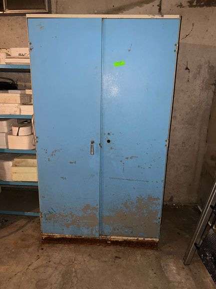 Blue Metal Storage Cabinet in basement  NO CONTENTS  36"w x 25"d x 64"h image