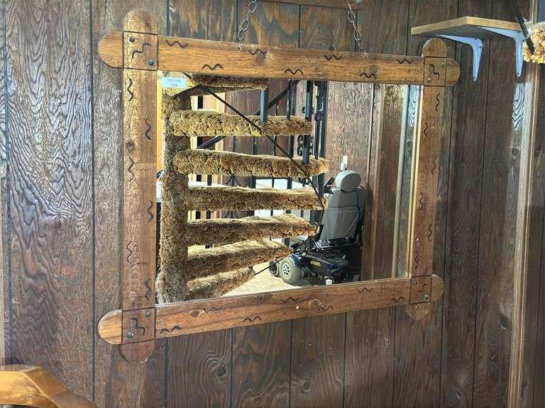 Rustic Hanging Wood Framed Mirror image