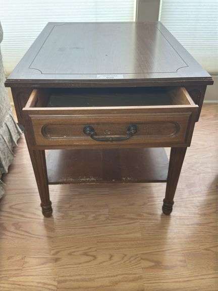 Wood Side Table with Drawer and Shelf