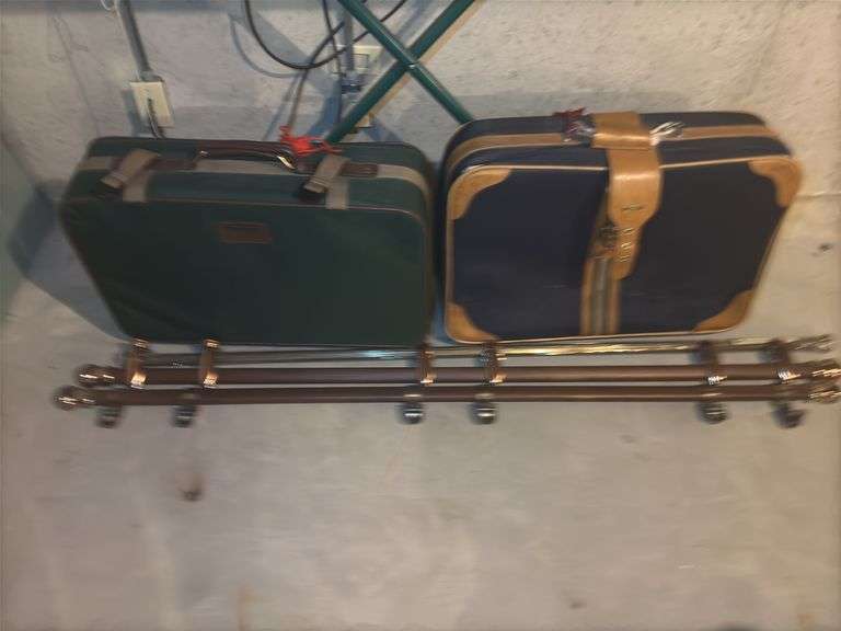 Adolfo Duxbury & Samsonite Luggage with Curtain Rods, and ironing board