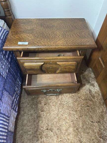 Traditional Style Wooden Nightstand with Two Drawers
