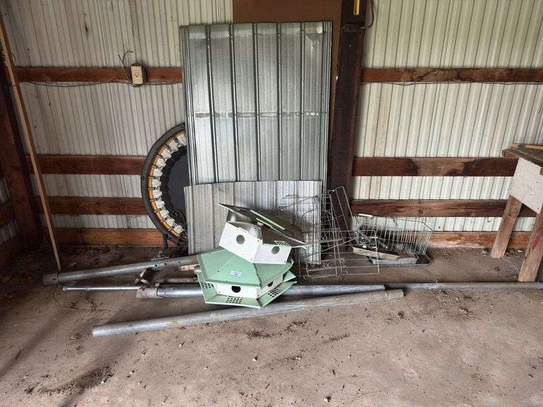 Metal Roofing Sheets, Birdhouses, and Metal Tubing Assortment image