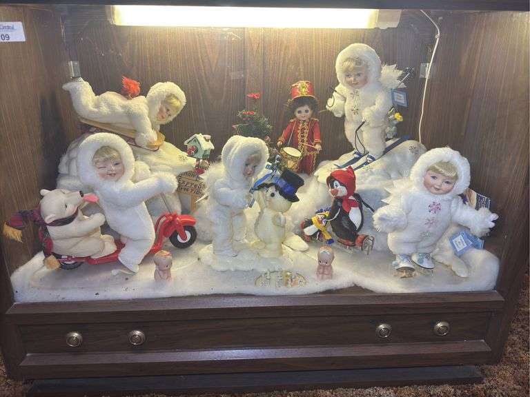 Ashton Drake Porcelain Snow babies Holiday Figures Display-Contents ONLY Display Case NOT INCLUDED image