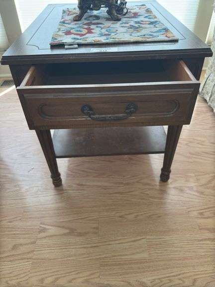 Dark Wood Side Table with Drawer and Shelf