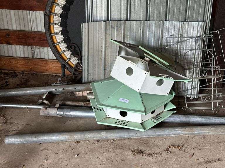 Metal Roofing Sheets, Birdhouses, and Metal Tubing Assortment