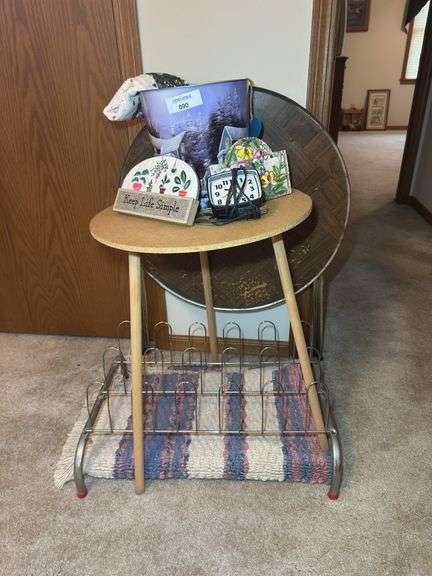 Round Side Table with Assorted Home Decor Items image