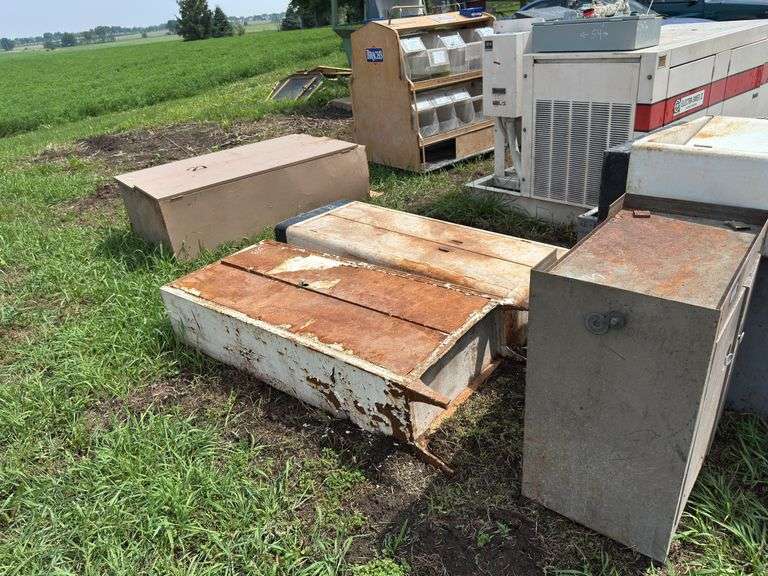 Assorted Metal Storage Boxes and Traffic Cones image