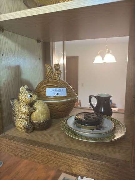Ceramic Squirrel Salt and Pepper Shaker, Acorn/Squirrel Cookie Jar, Trinket Dish, Creamer and Plates image