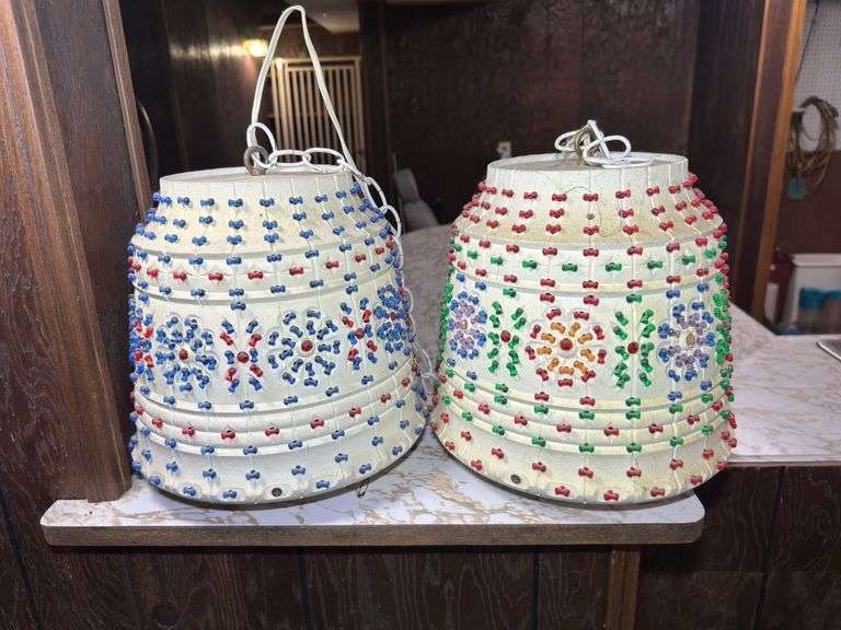 Pair of Beaded Hanging Lamps and Wall Sconce Lighting Fixture Lot