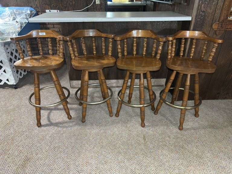 Set of Four Wood Swivel Bar Stools image