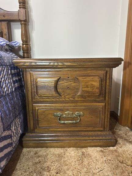 Traditional Style Wooden Nightstand with Two Drawers image