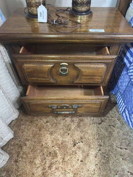 Wooden Nightstand with Two Drawers