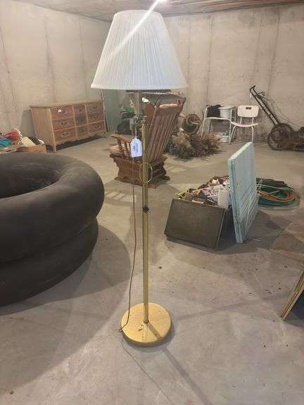 Brass Floor Lamp with Pleated Shade image