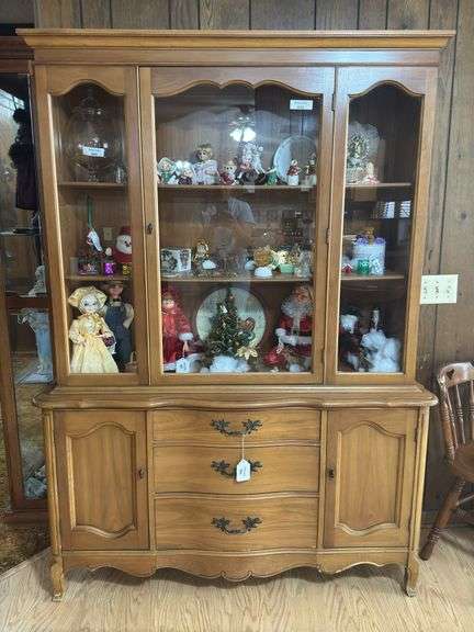 Wood China Cabinet Hutch with Glass Doors, NO CONTENTS INCLUDED. image