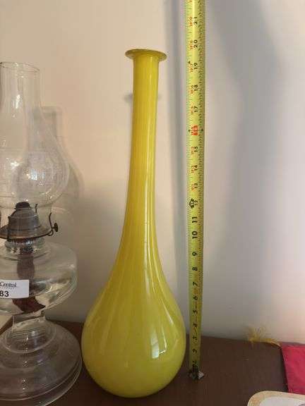 Clear Glass Oil Lamp and Yellow Glass Vase