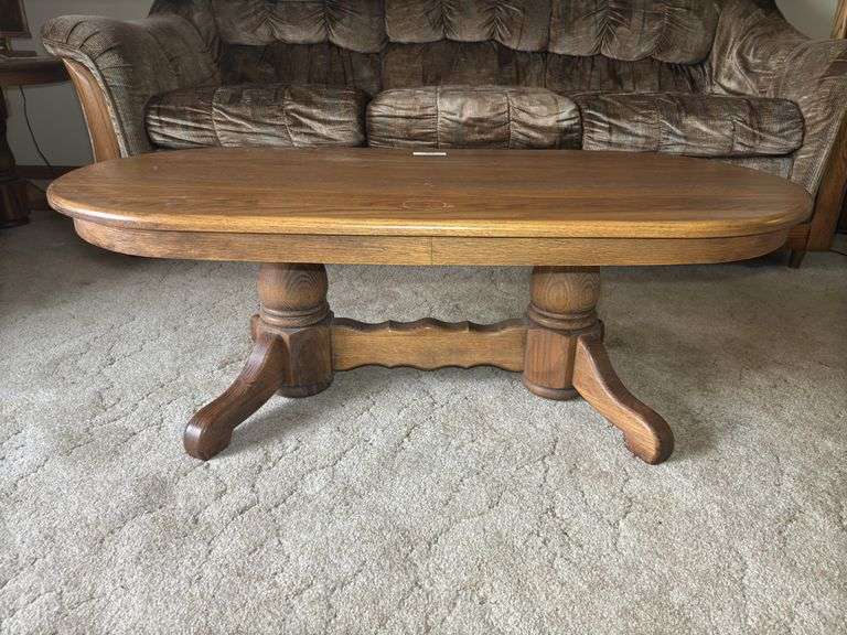 Oval Wooden Coffee Table with Pedestal Base image