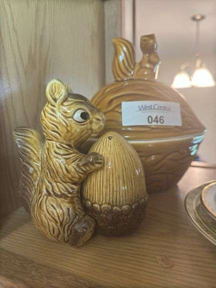 Ceramic Squirrel Salt and Pepper Shaker, Acorn/Squirrel Cookie Jar, Trinket Dish, Creamer and Plates