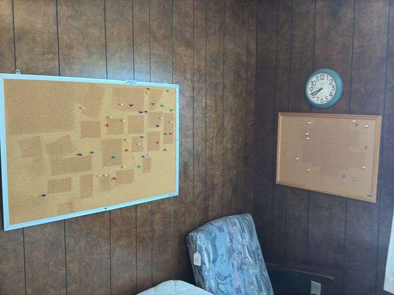 Cork Boards, Clock, and Mirror image