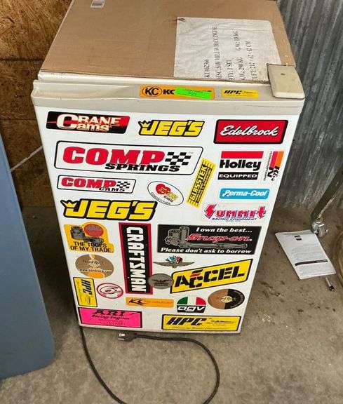 Compact Refrigerator with Racing Decals image