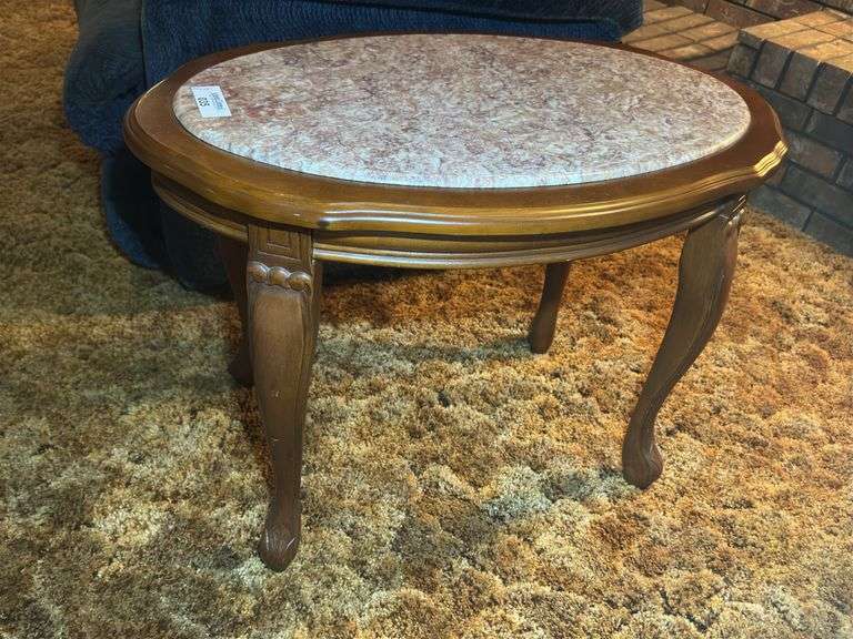 Small Wooden Table with Marble Top