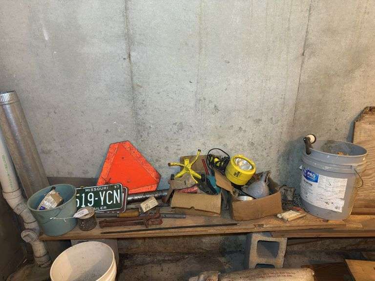 Shop Lot: Light, Trailer Sign, Tools, and Hardware image