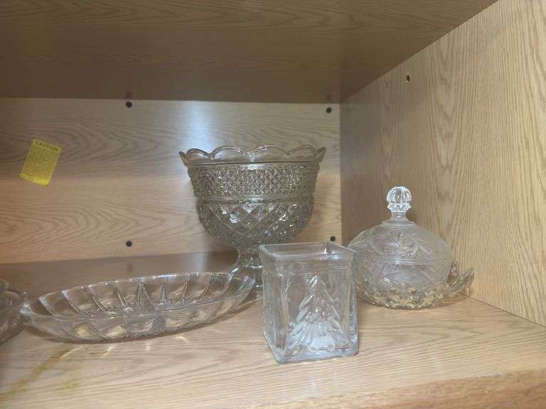 Collection of Decorative Clear Glass Bowls and Serving Pieces image