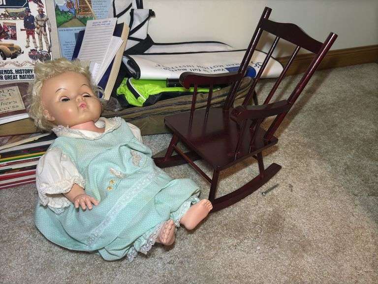 Books, Doll, and Miniature Rocking Chair