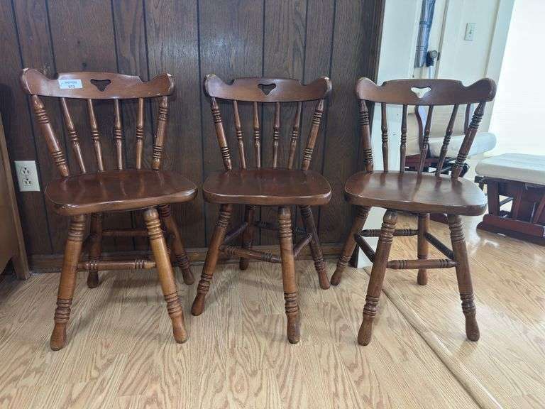 Set of Three Wood Swivel Dining Chairs image