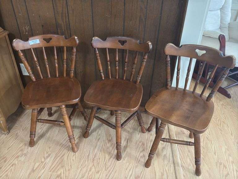 Set of Three Wood Swivel Dining Chairs