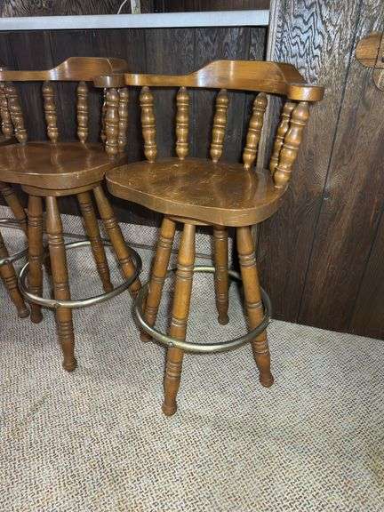 Set of Four Wood Swivel Bar Stools
