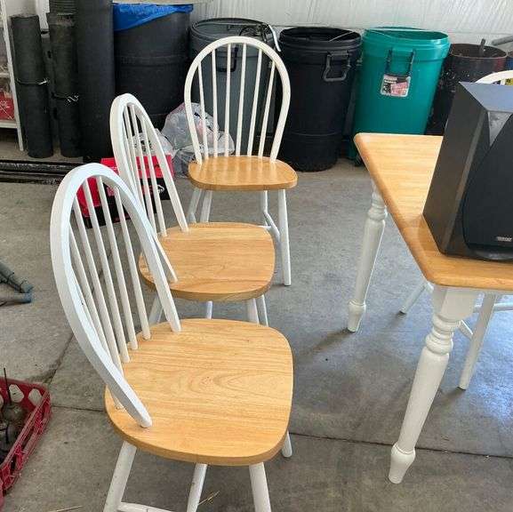 Wooden Dining Table with 6 Spindle Back Chairs image