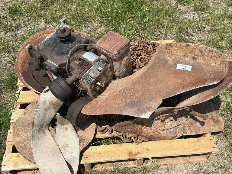 Plow Blade, Metal Discs, Engine, and Chains