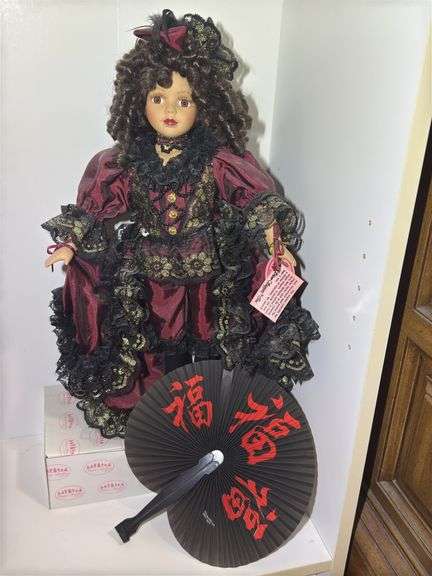 Collectible Porcelain Dolls - Mercedes and Unmarked Doll with Fan