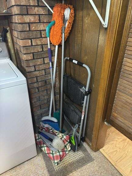 StepRight by Werner Step Stool, Cleaning Supplies and Shelf Contents