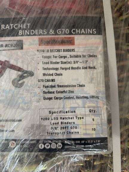 UNUSED QTY Of Paladin Ratchet Binders & Chains