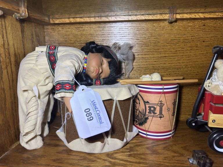 Collectible Doll, Radio Flyer Wagon with Teddy Bears, and Decorative Drums