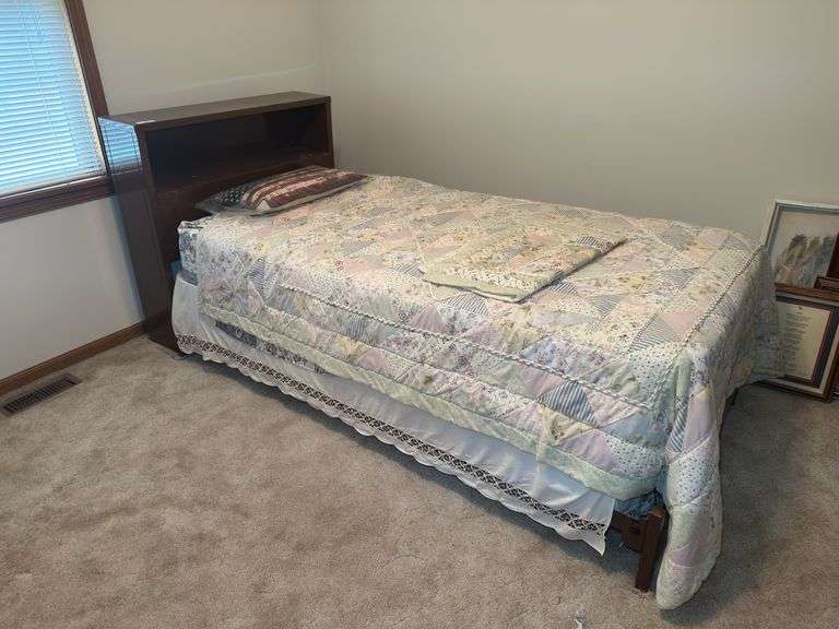 Twin Size Bed with Blanket and Headboard image