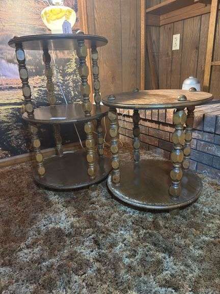 Pair of Wooden Tiered Accent Tables image
