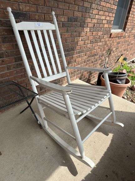 White Painted Rocking Chair with Small Metal Table