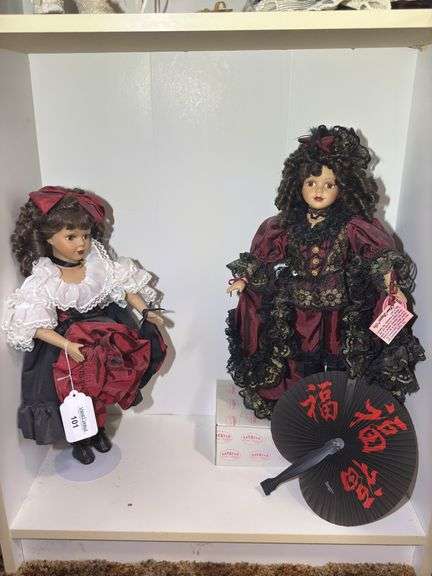 Collectible Porcelain Dolls - Mercedes and Unmarked Doll with Fan image