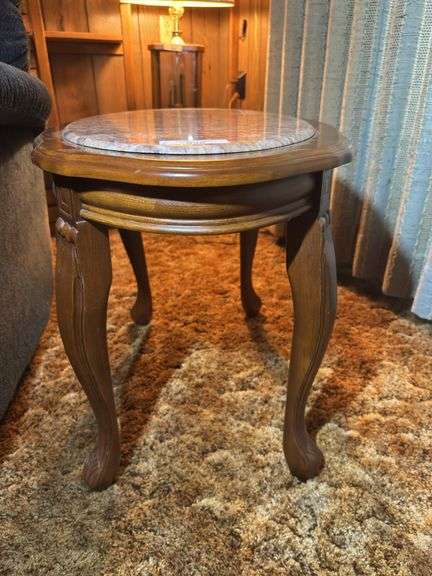 Small Wooden Table with Marble Top image