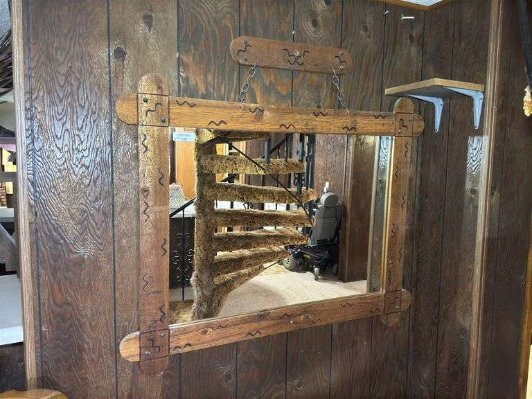 Rustic Hanging Wood Framed Mirror